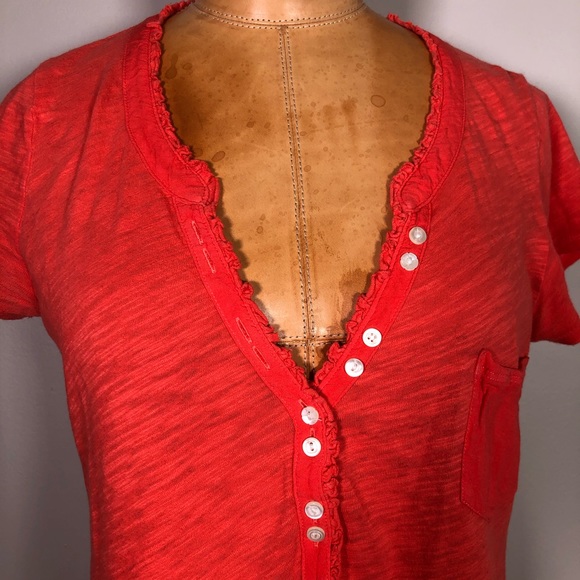 Anthropologie salmon pink short sleeve Henley top - Picture 2 of 8